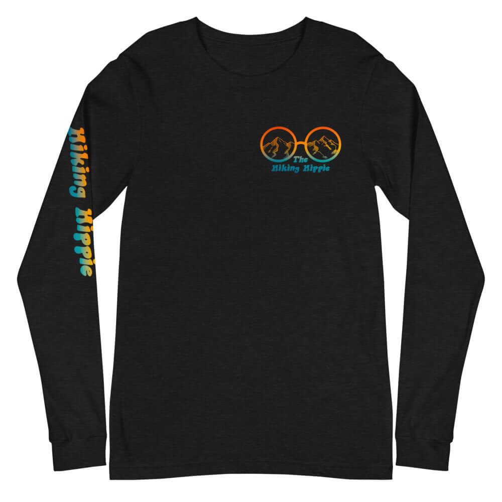 Black Heather Hiking Hippie Long Sleeve Peacefully Wild Shirt  Front View