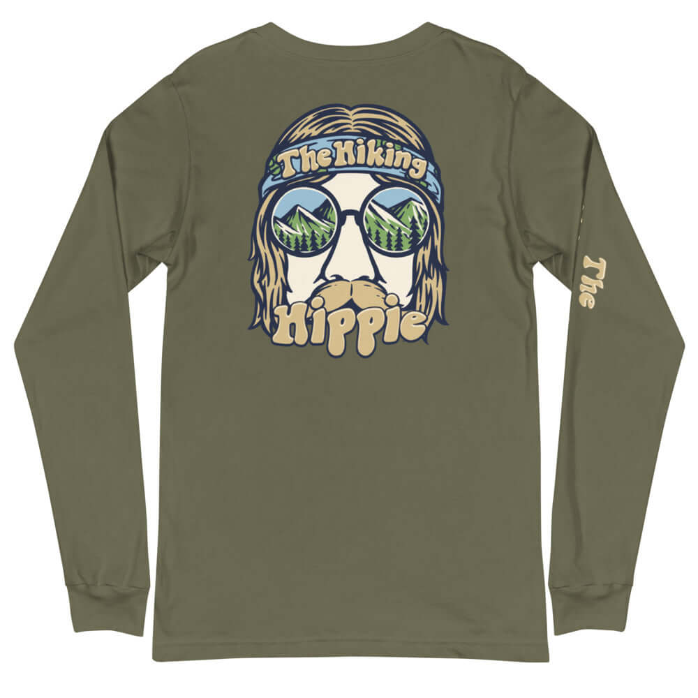 Military Green Hiking Hippie Wild Man Long Sleeve Shirt Back View