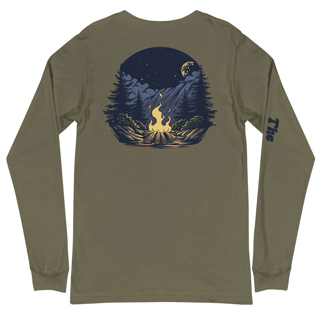 Military Green Hiking Hippie Long Sleeve Campfire Shirt Back View