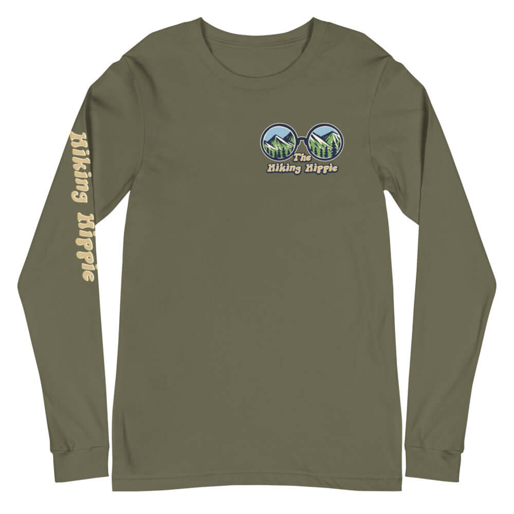 Military Green Hiking Hippie Wild Man Long Sleeve Shirt Front View