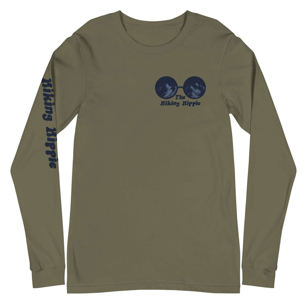 Military Green Hiking Hippie Long Sleeve Campfire Shirt Front View
