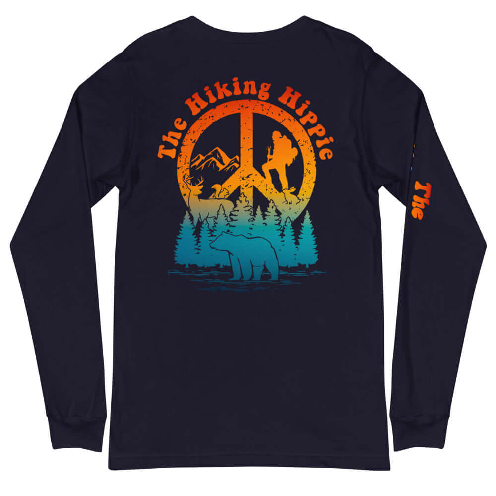 Navy Hiking Hippie Long Sleeve Peacefully Wild Shirt  Back View