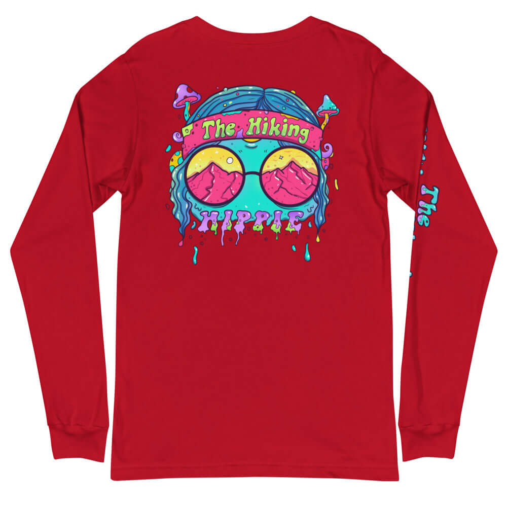 Red Trippy Hippie Hiking Hippie Long Sleeve Shirt Back View