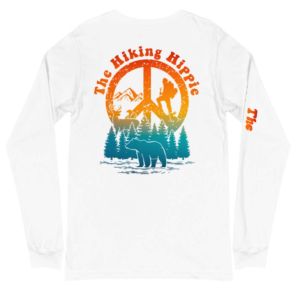White Hiking Hippie Long Sleeve Peacefully Wild Shirt Back View
