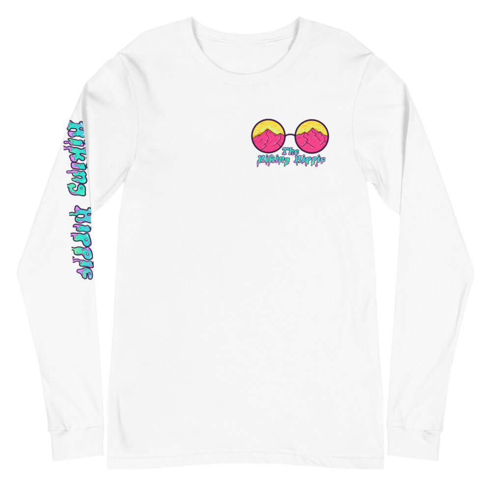 White Trippy Hippie Hiking Hippie Long Sleeve Shirt Front View
