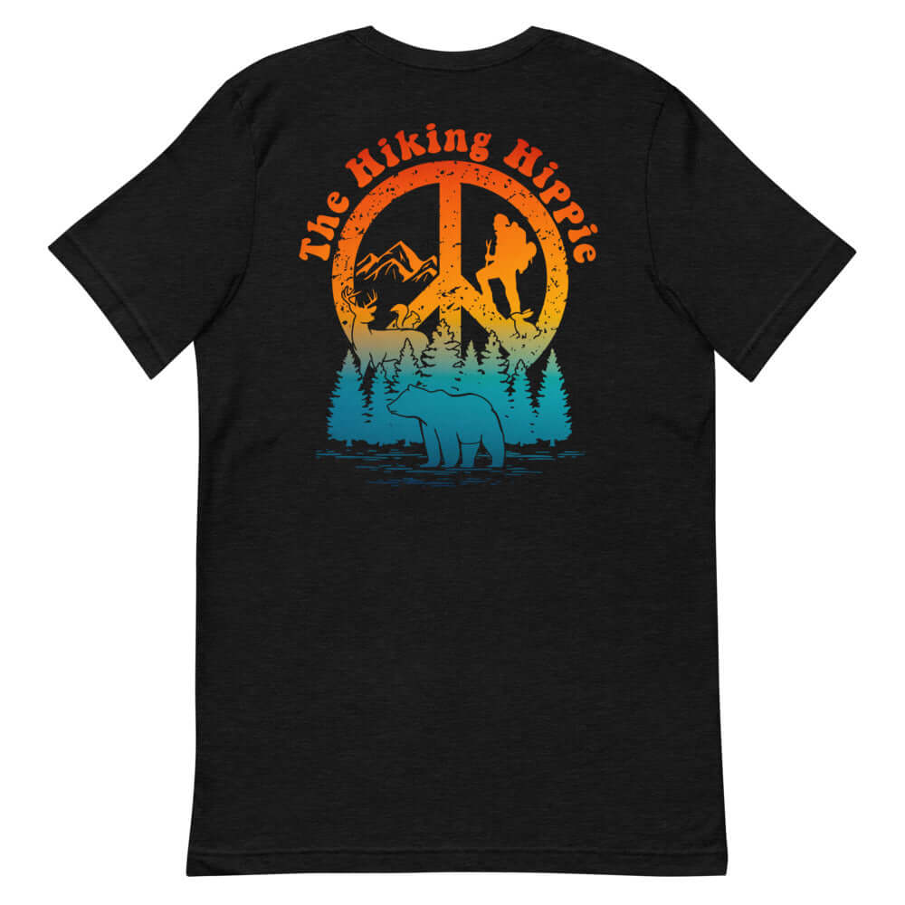 Black Heather Hiking Hippie Peacefully Wild T-Shirt Back View
