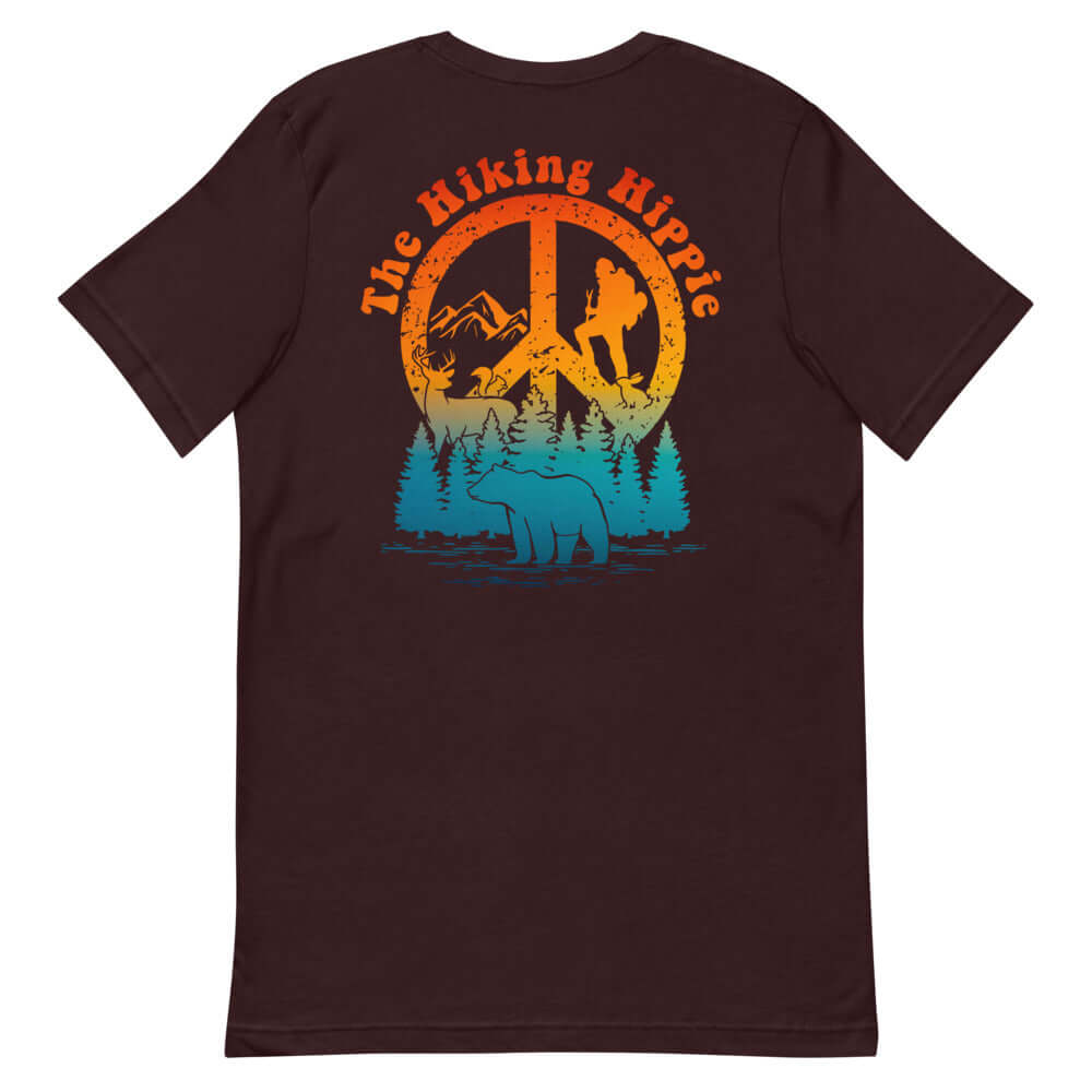 Oxblood Black Hiking Hippie Peacefully Wild T-Shirt Back View