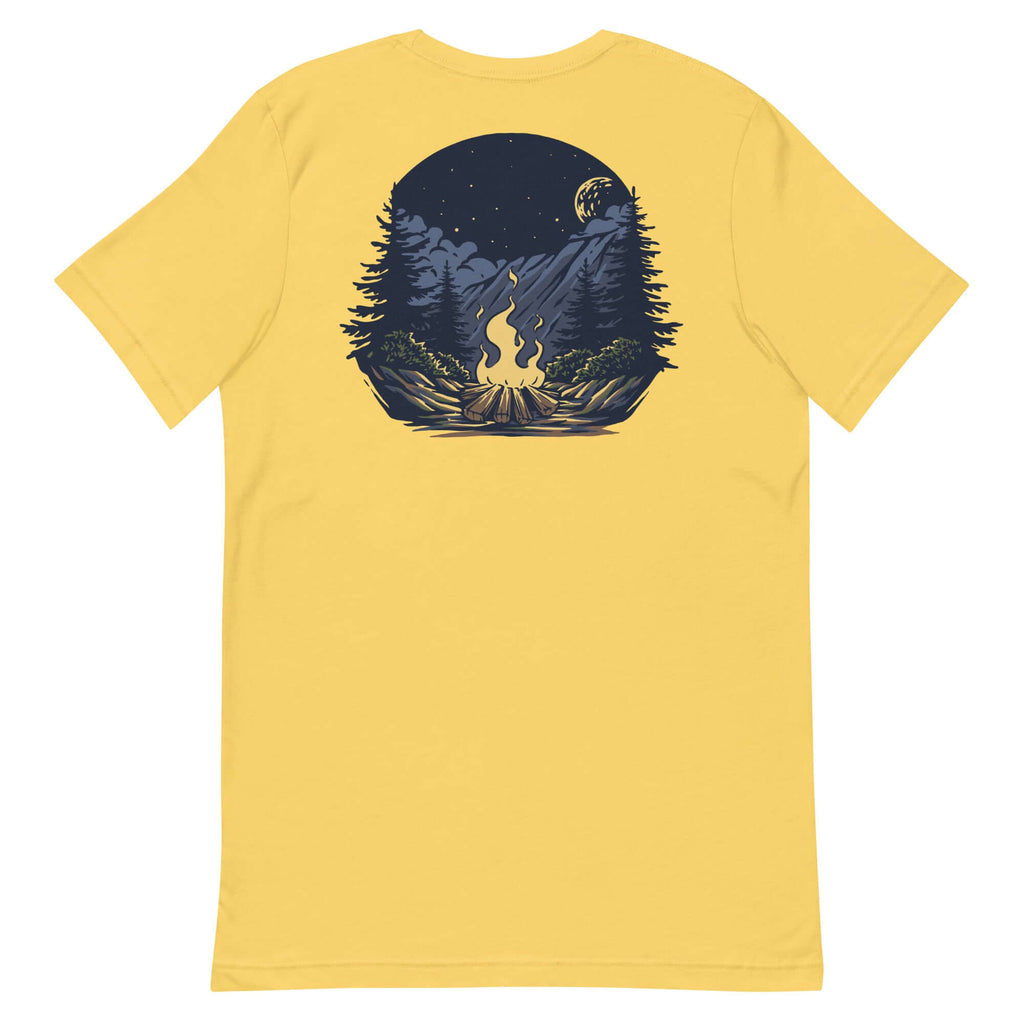 Yellow Hiking Hippie Campfire T-Shirt Back View
